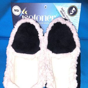 Great Christmas Gift! NEW Isotoner Slippers - Black/Off-White - Size 6.5-7.5 M